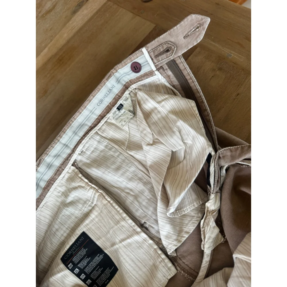 Corneliani Beige Cotton Linen Trousers Men's Size 60
